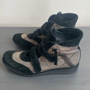 Stuart Weitzman Lug Sole Metallic Velcro Fit Bootie